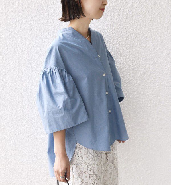 SHIPS for women「《予約》〈手洗い可能〉バック フレア 袖 ギャザー スキッパー ブラウス」|シャツ・ブラウス|