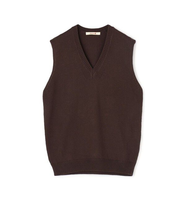 BACCA「カラーコットン Vネックニットプルオーバー」|ニット・セーター|49 ダークブラウン