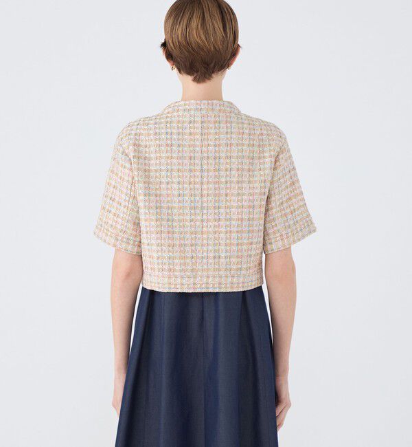 TOMORROWLAND collection「ベージュファンシー ハーフスリーブジャケット」|ノーカラージャケット|