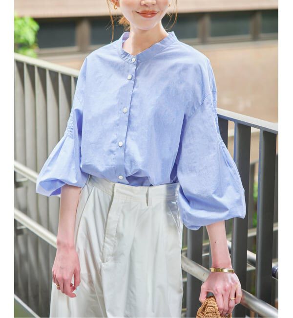 SLOBE IENA「《WEB限定/追加3》ピンタックバルーンスリーブブラウス」|シャツ・ブラウス|ブルー A