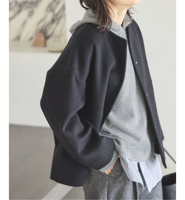 JOURNAL STANDARD「《追加4》スーパー140ビーバーノーカラーショートコート」|ノーカラーコート|ブラック