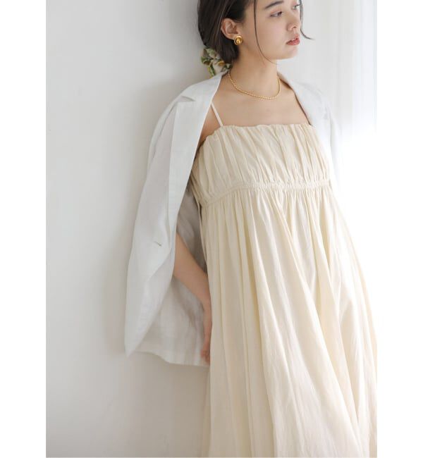  「《WEB限定》【洗える】ギャザーキャミワンピース」|ワンピース|ベージュ