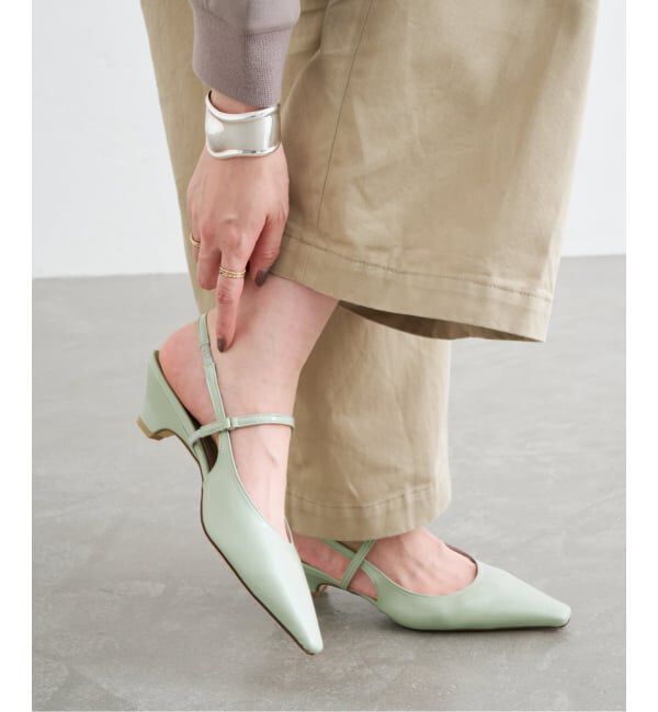  「4cmフレンチスクエアスリングバック」|パンプス|グリーン C