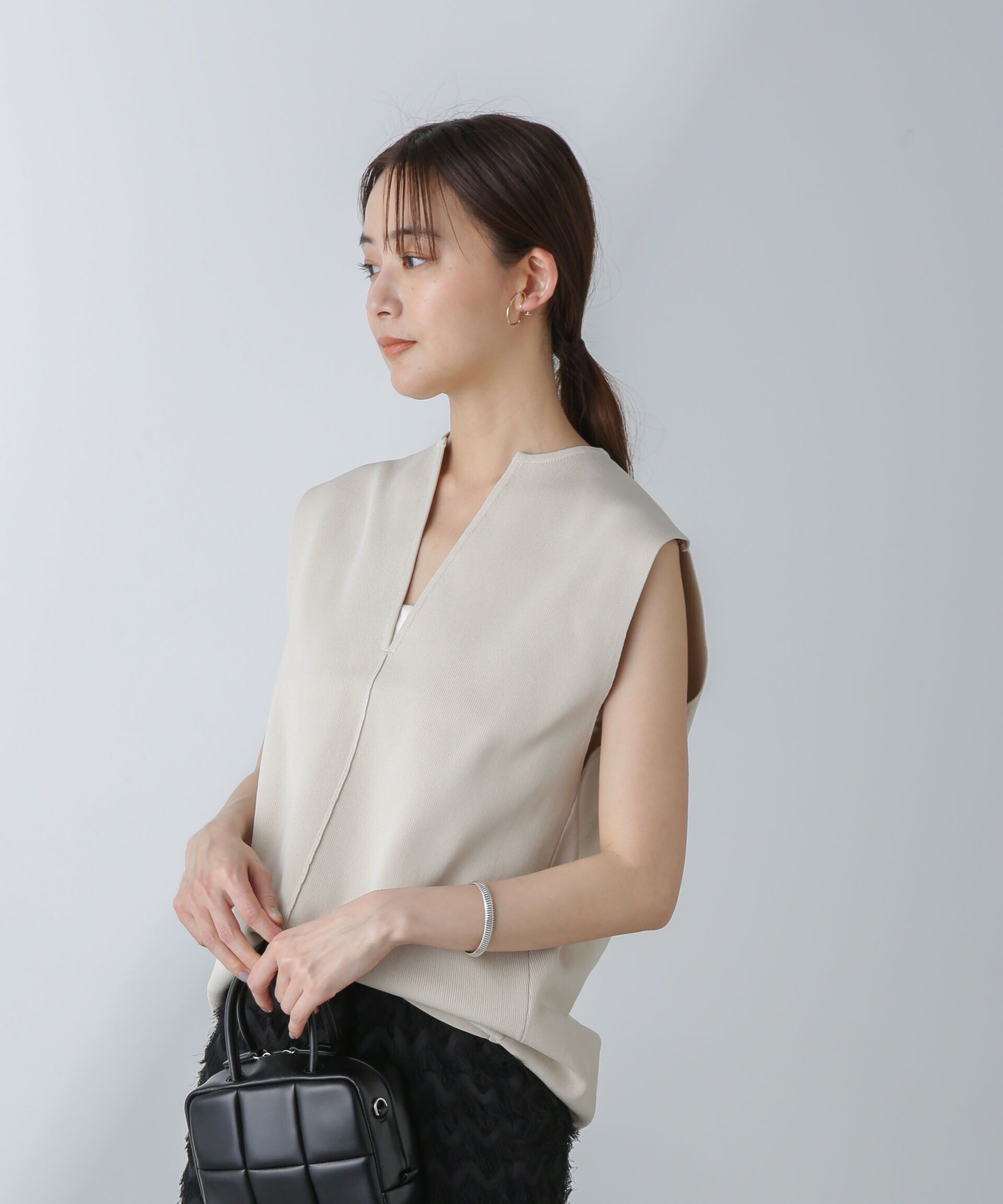 nano･universe「洗濯機洗可・UVカットキーネックノースリ－ブニット」|ニット・セーター|