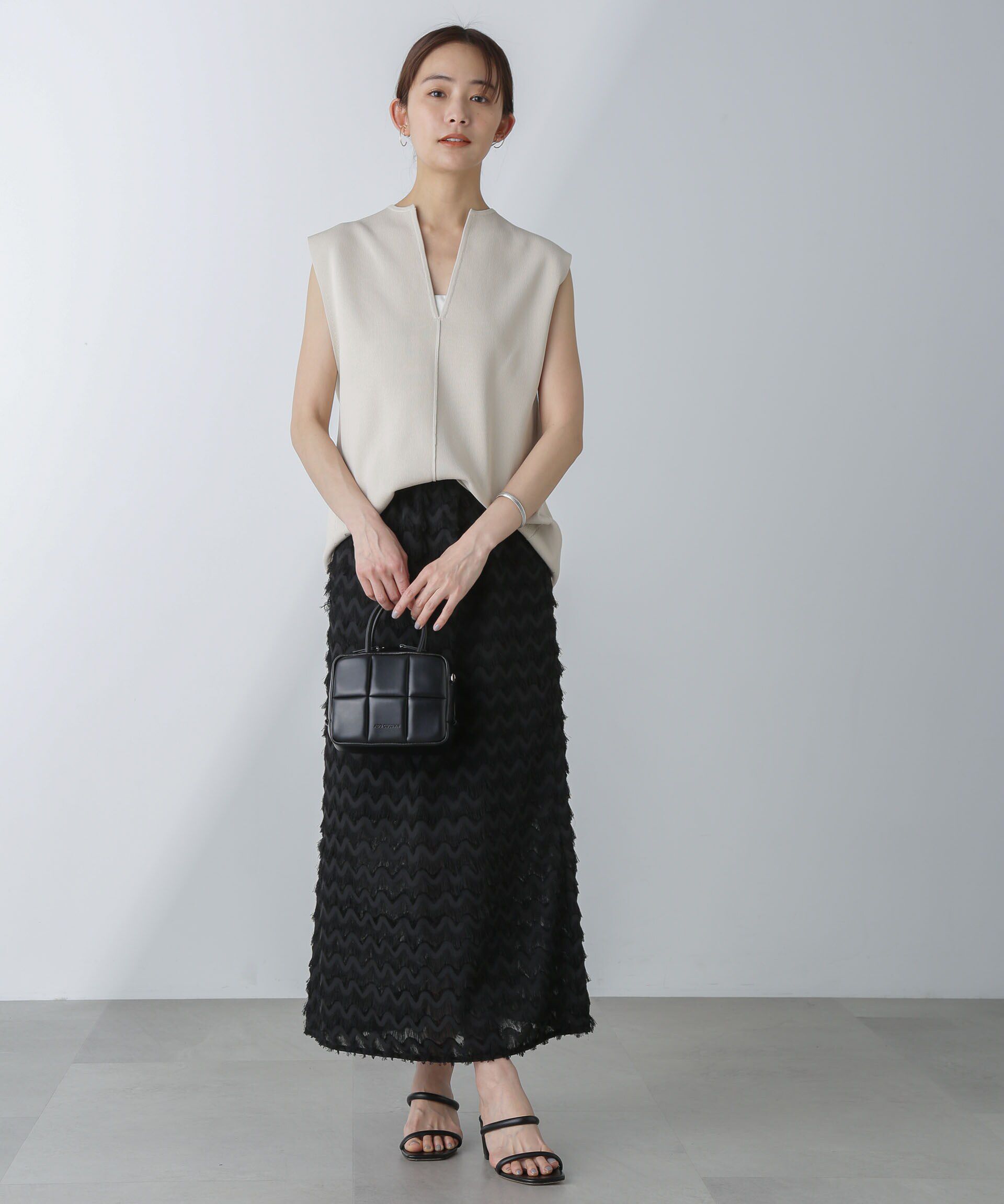 nano･universe「洗濯機洗可・UVカットキーネックノースリ－ブニット」|ニット・セーター|