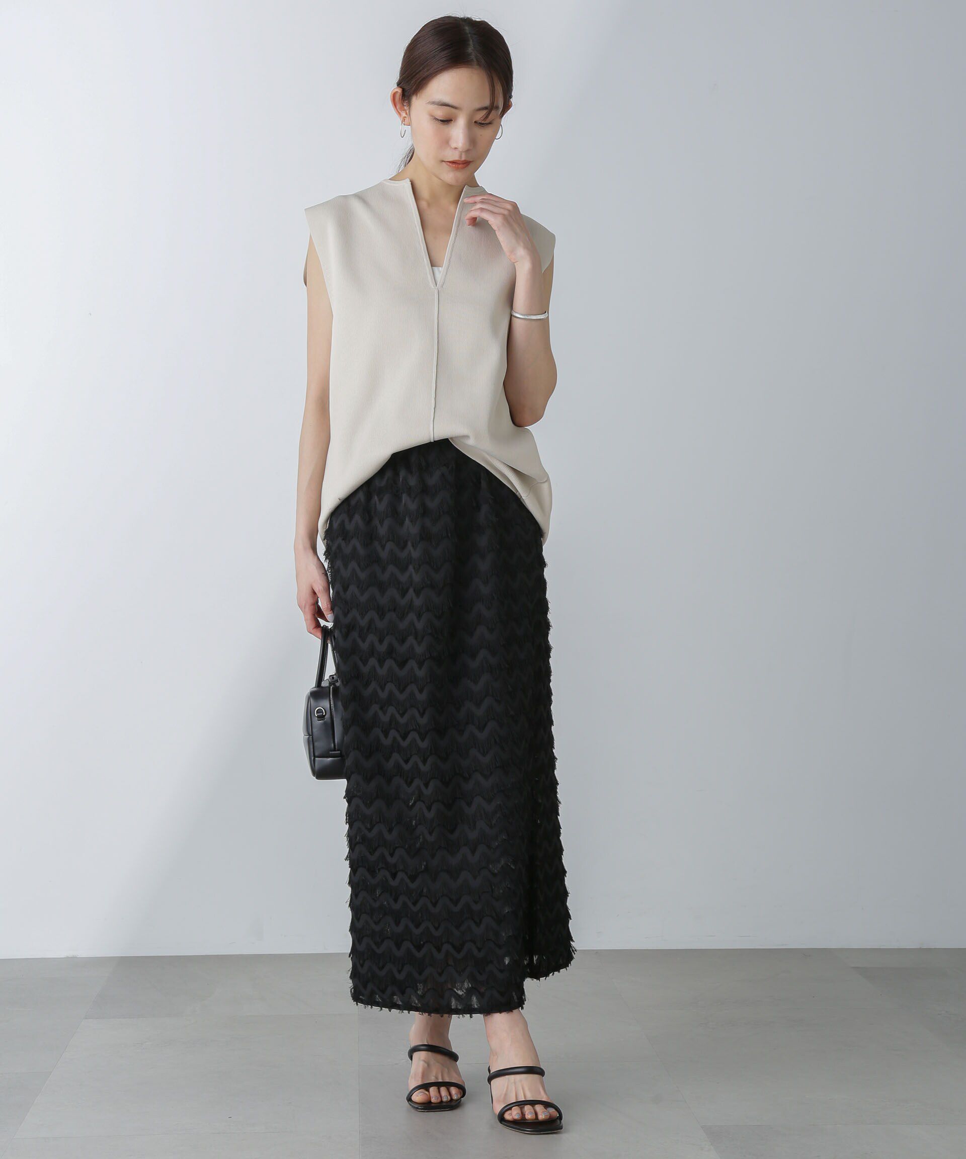 nano･universe「洗濯機洗可・UVカットキーネックノースリ－ブニット」|ニット・セーター|