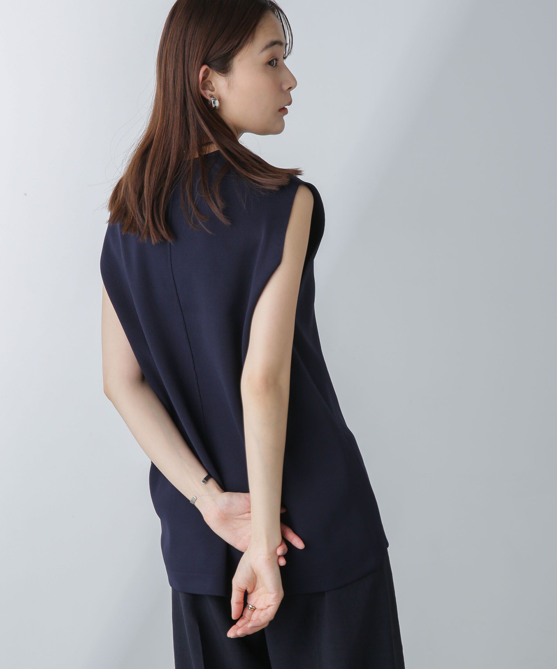 nano･universe「洗濯機洗可・UVカットキーネックノースリ－ブニット」|ニット・セーター|