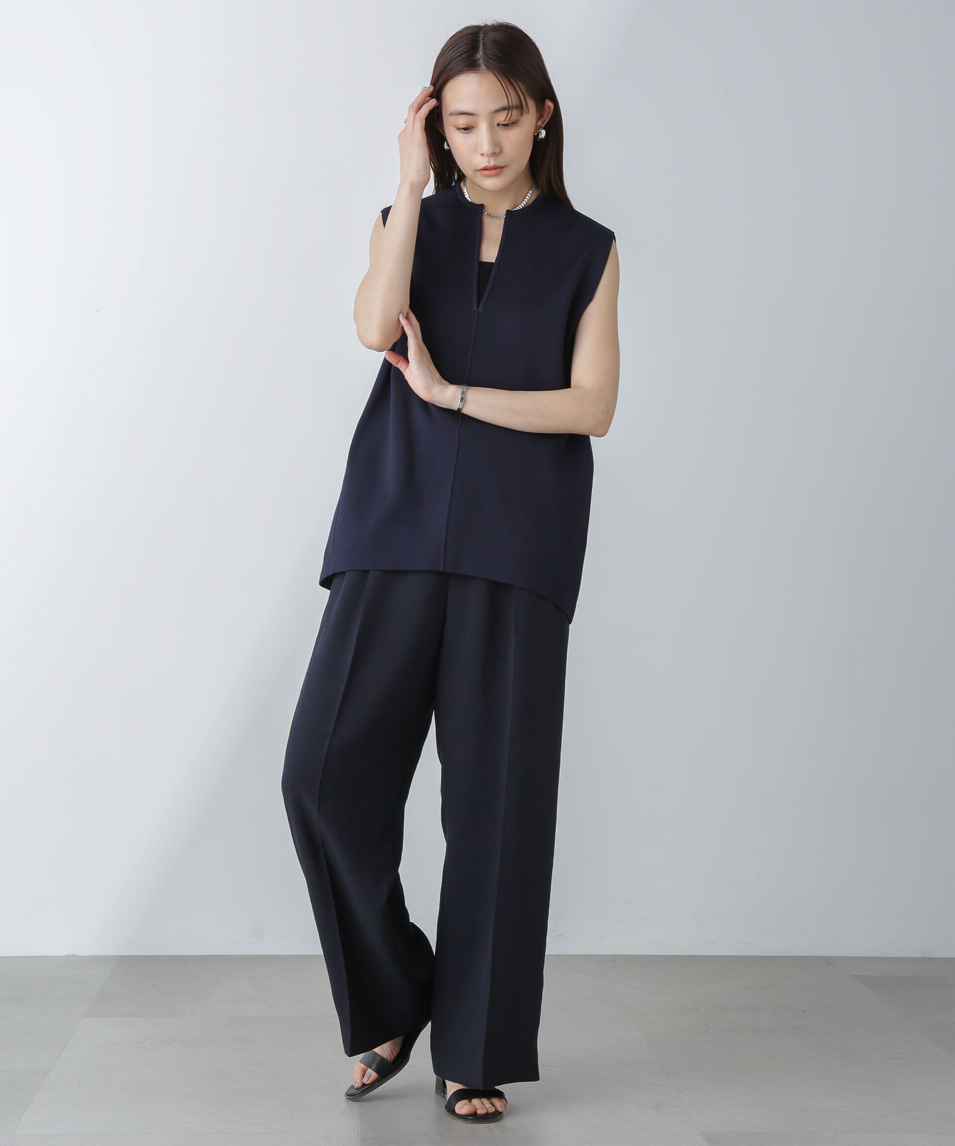 nano･universe「洗濯機洗可・UVカットキーネックノースリ－ブニット」|ニット・セーター|