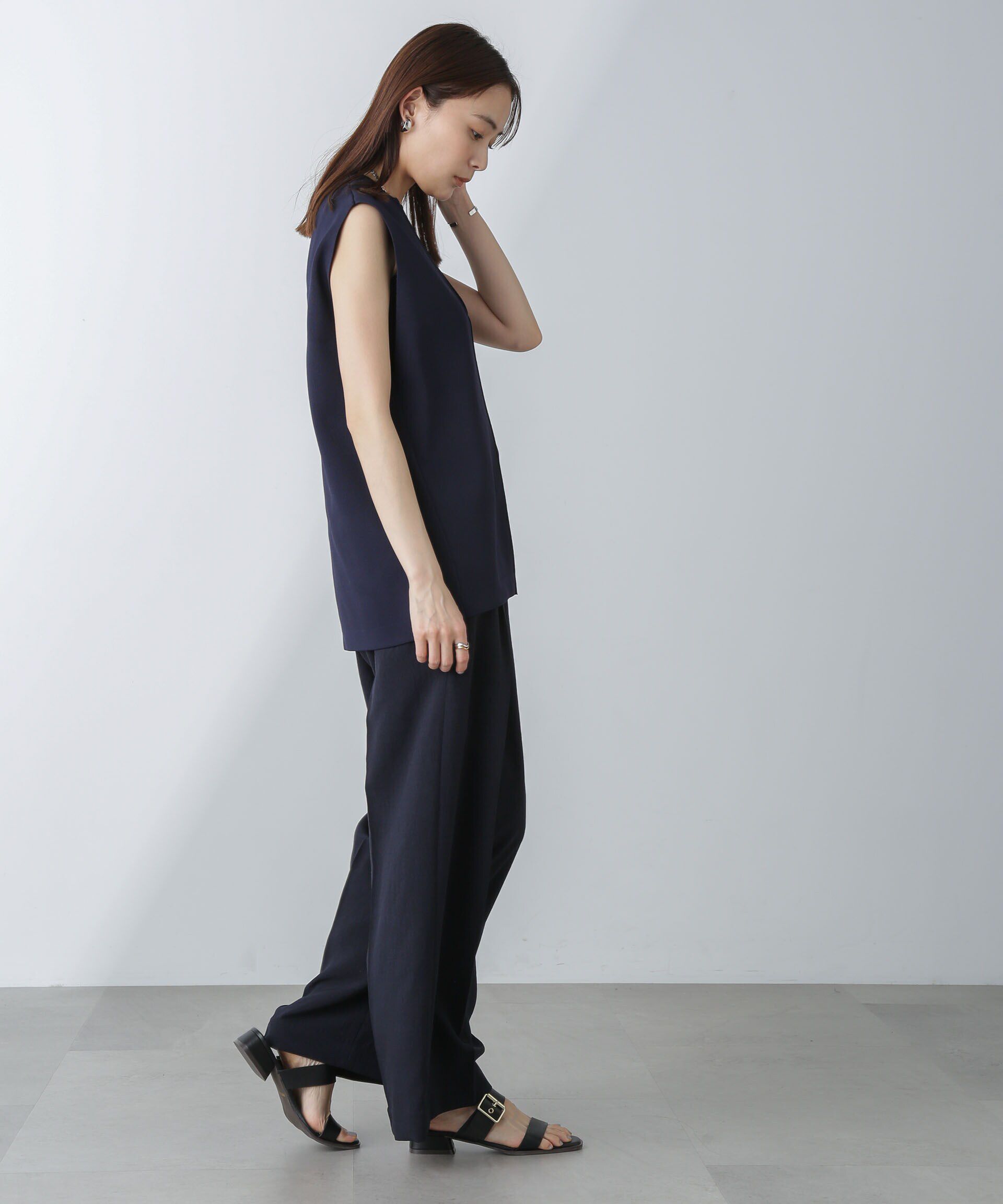 nano･universe「洗濯機洗可・UVカットキーネックノースリ－ブニット」|ニット・セーター|