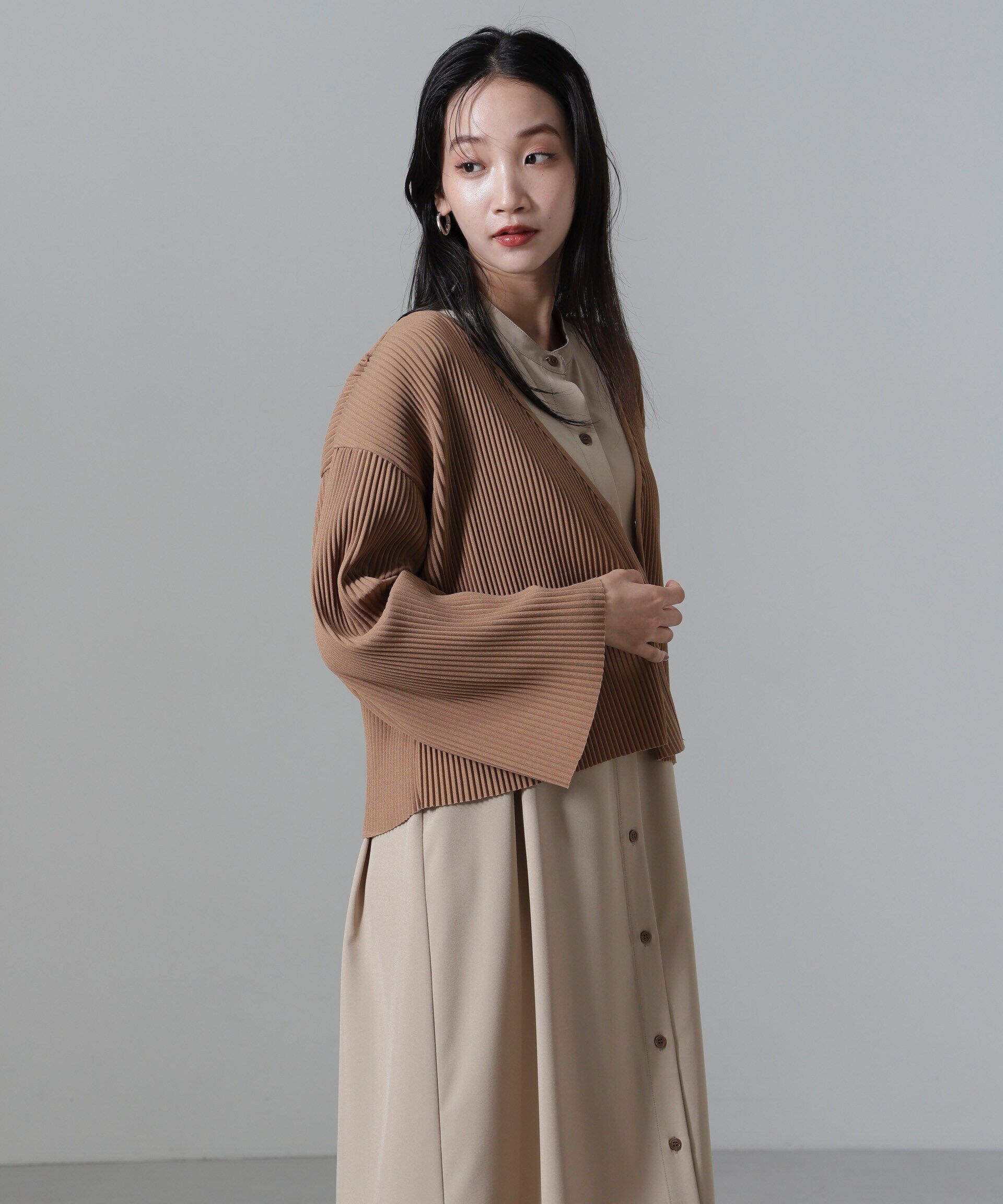 nano･universe「プリーツカット着流しカーディガン(セットアップ可)」|Tシャツ・カットソー|