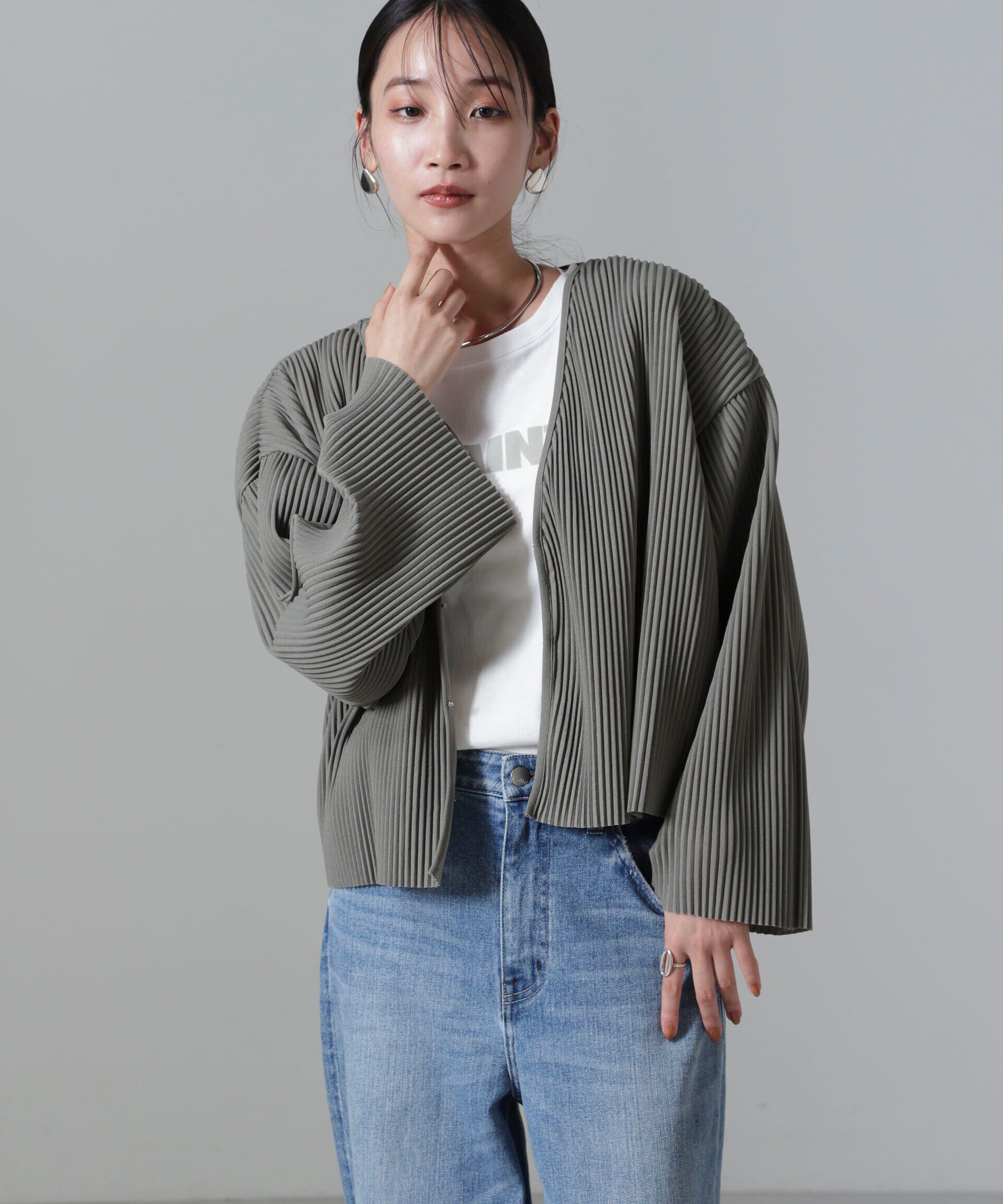 nano･universe「プリーツカット着流しカーディガン(セットアップ可)」|Tシャツ・カットソー|