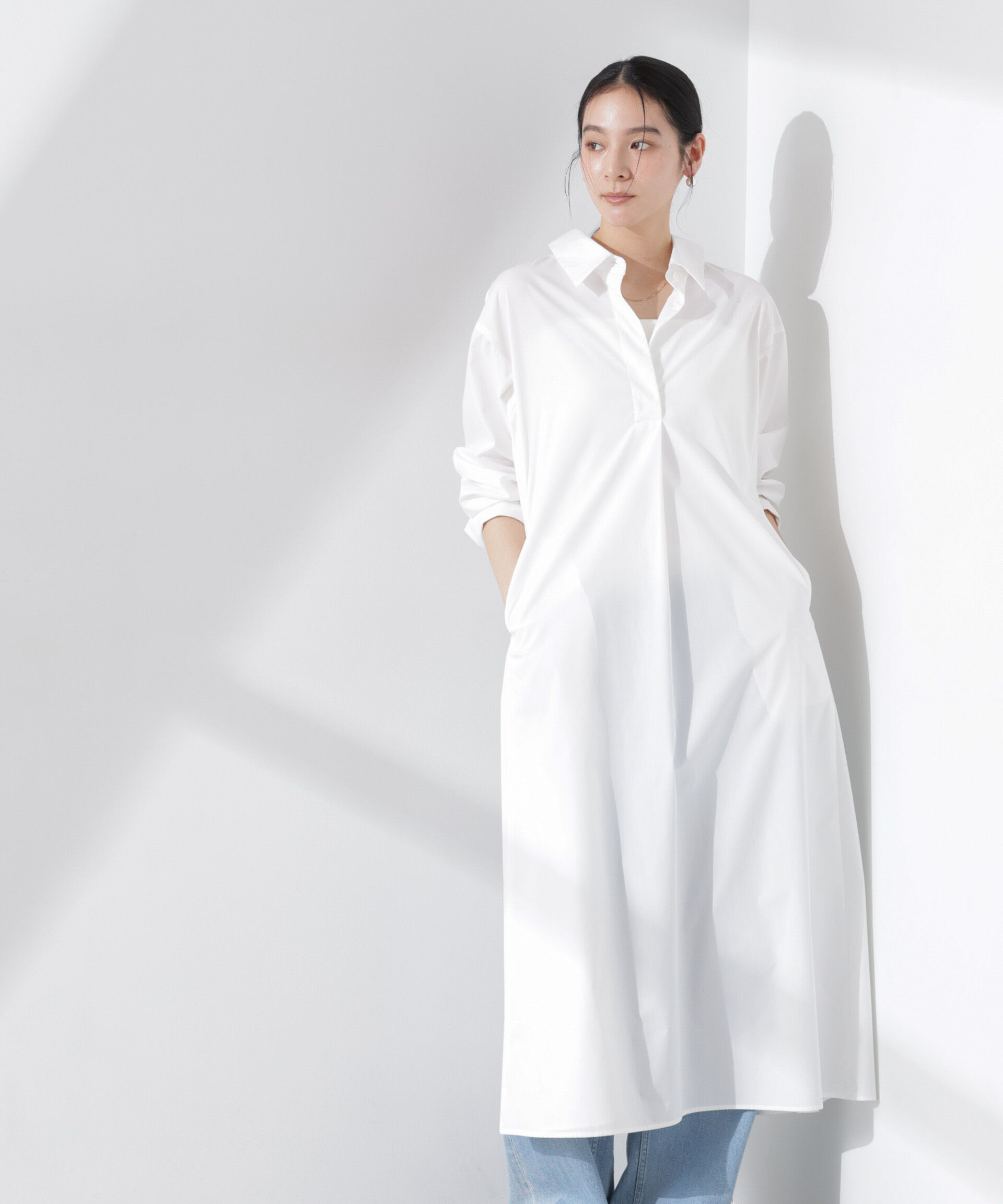 nano･universe「ニュアンスカラーフレアシャツワンピース」|ワンピース|