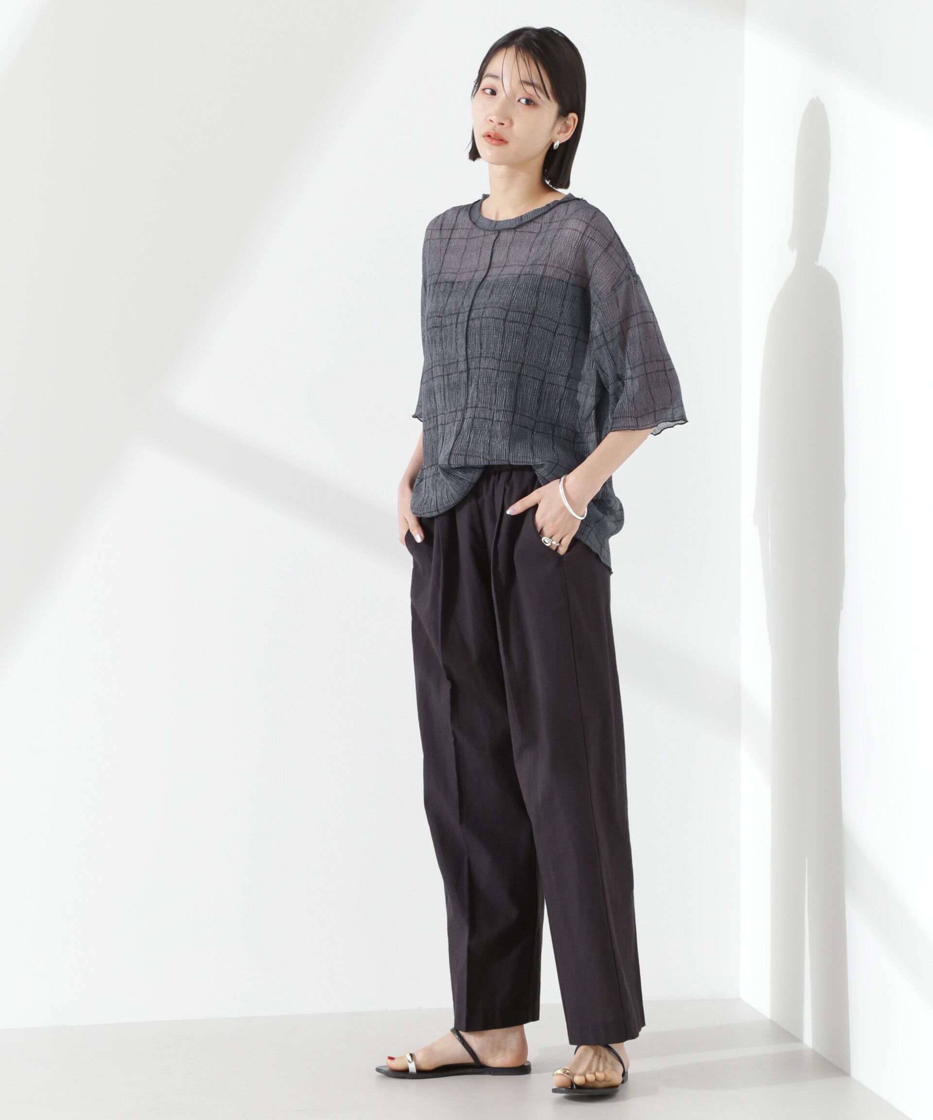 nano･universe「楊柳チェックシアーカットTシャツ」|Tシャツ・カットソー|