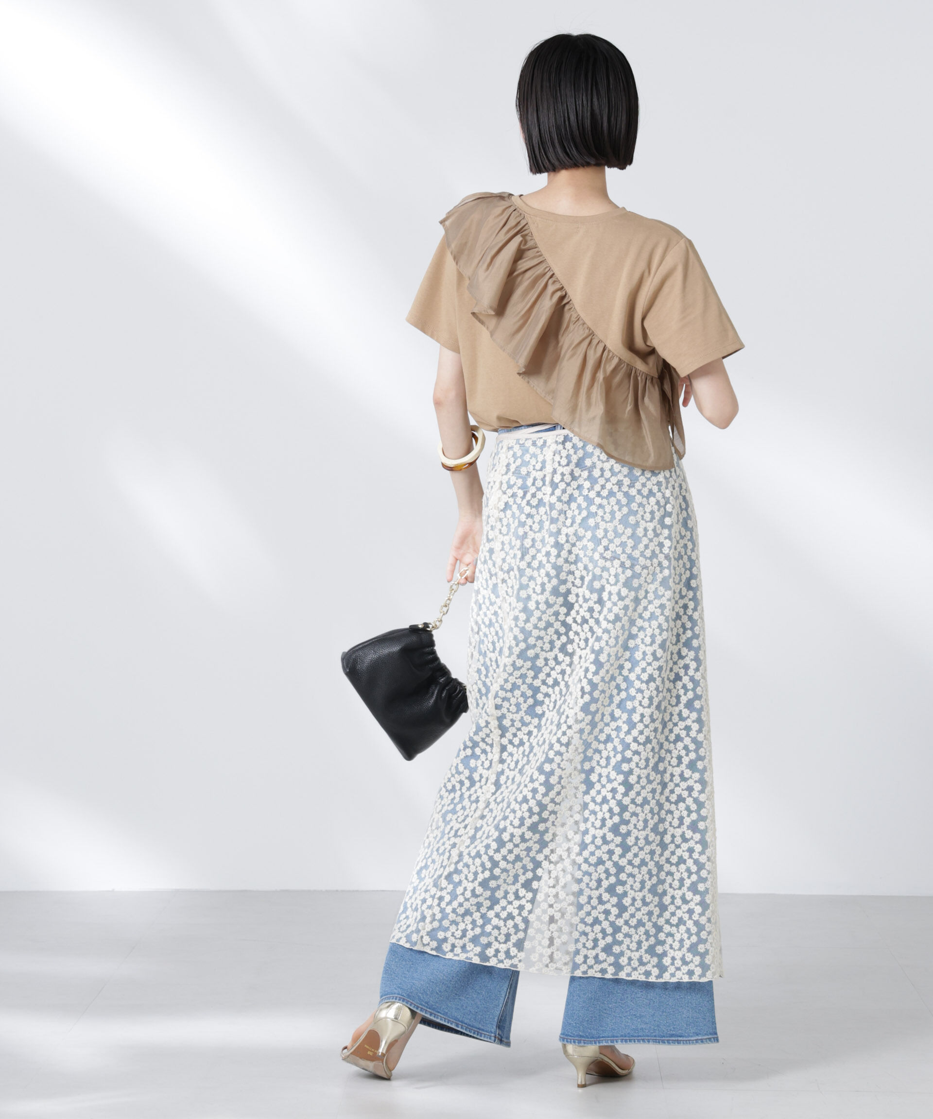 nano･universe「アシンメトリーフリル異素材コンビTシャツ」|Tシャツ・カットソー|