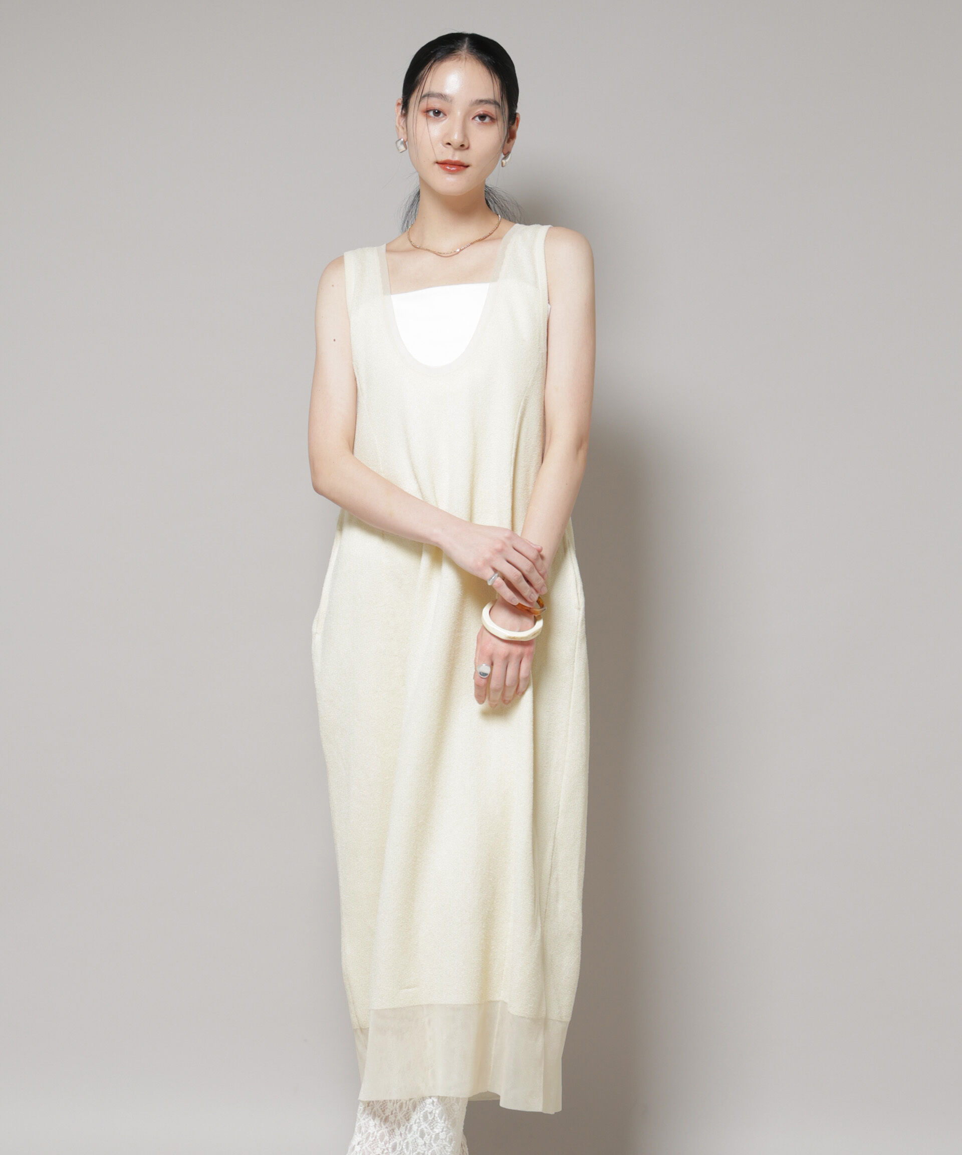 nano･universe「モール接結Uネックフォルムワンピース」|ワンピース|