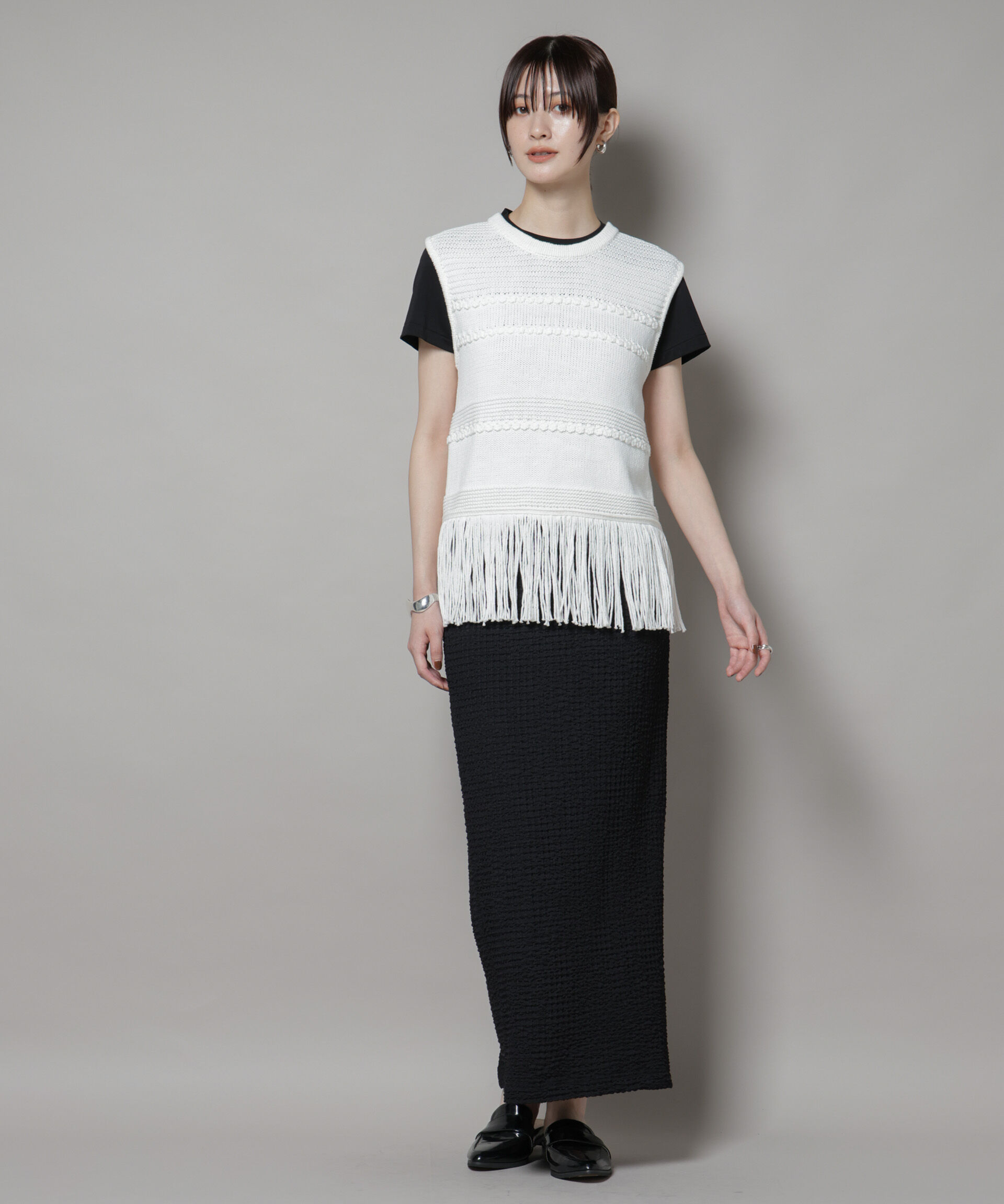 nano･universe「リリヤーンフリンジニットベスト」|ニット・セーター|