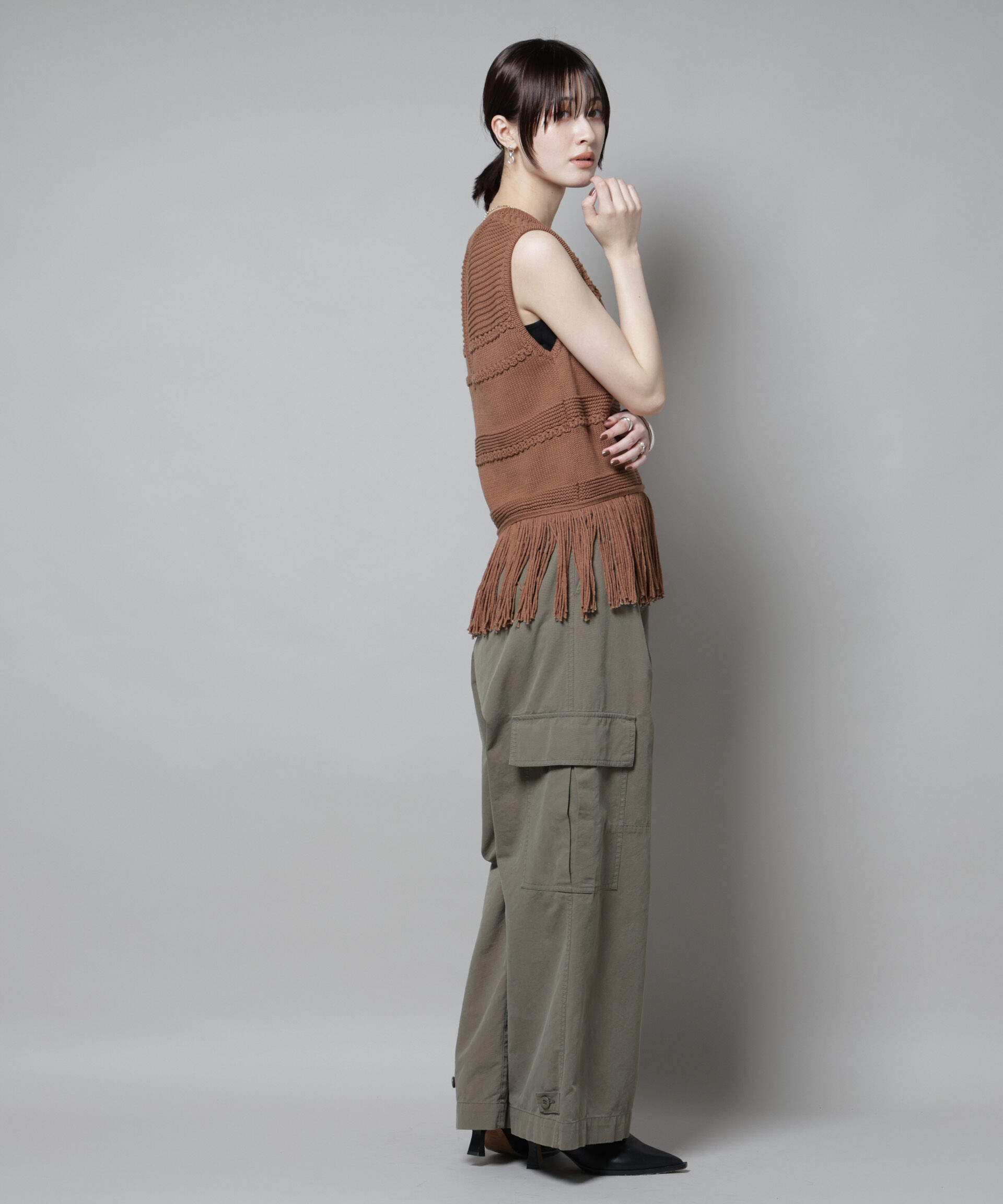 nano･universe「リリヤーンフリンジニットベスト」|ニット・セーター|