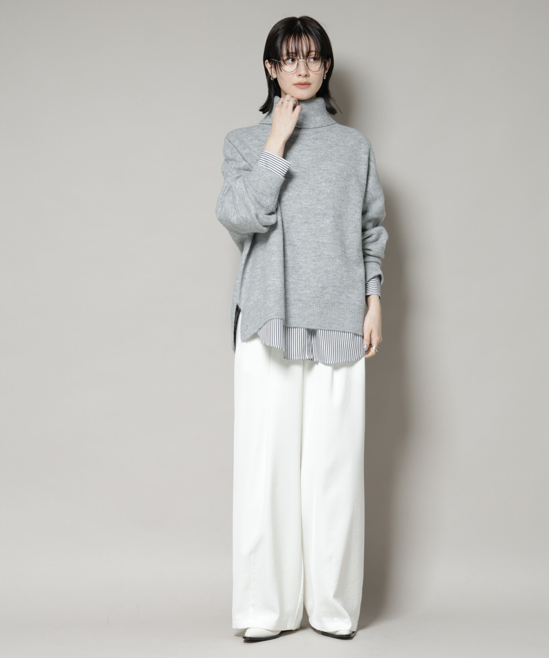 nano･universe「タートルワイドシルエット圧縮ニット」|ニット・セーター|