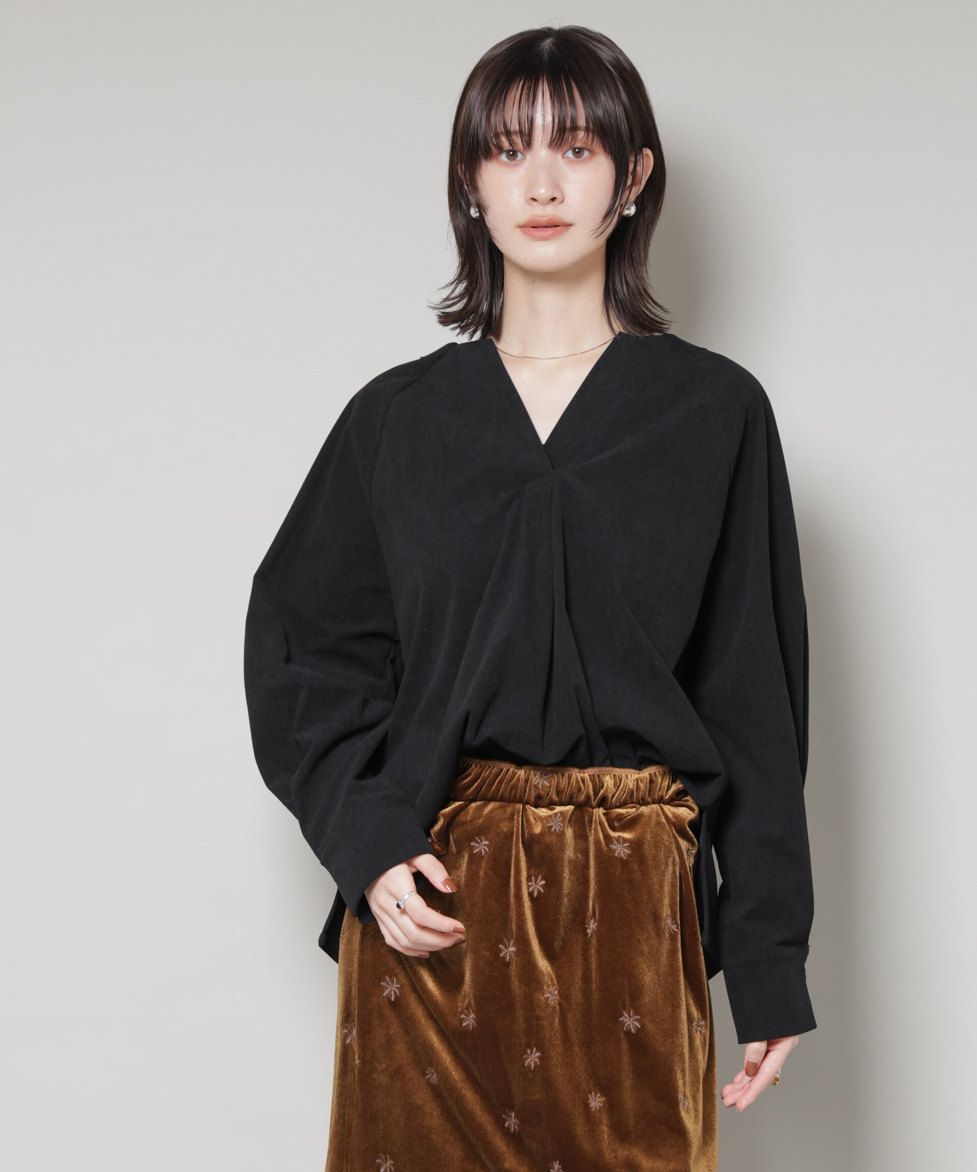 nano･universe「ストレッチ起毛スキッパープルオーバーブラウス(セットアップ可)」|シャツ・ブラウス|