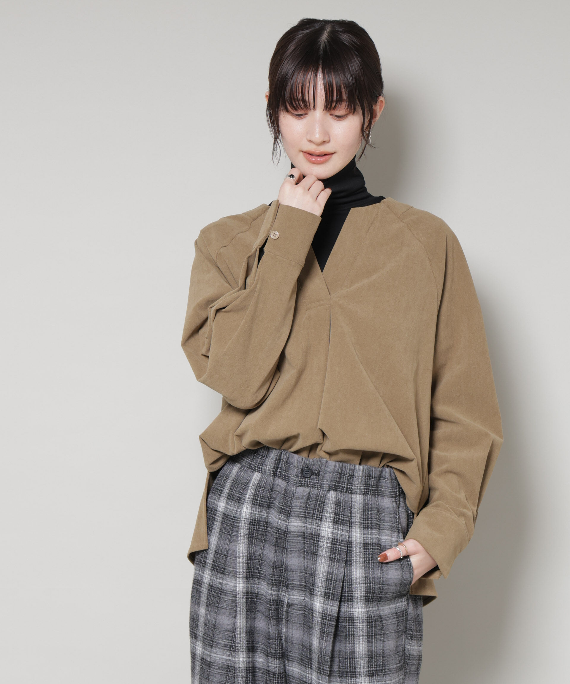 nano･universe「ストレッチ起毛スキッパープルオーバーブラウス(セットアップ可)」|シャツ・ブラウス|