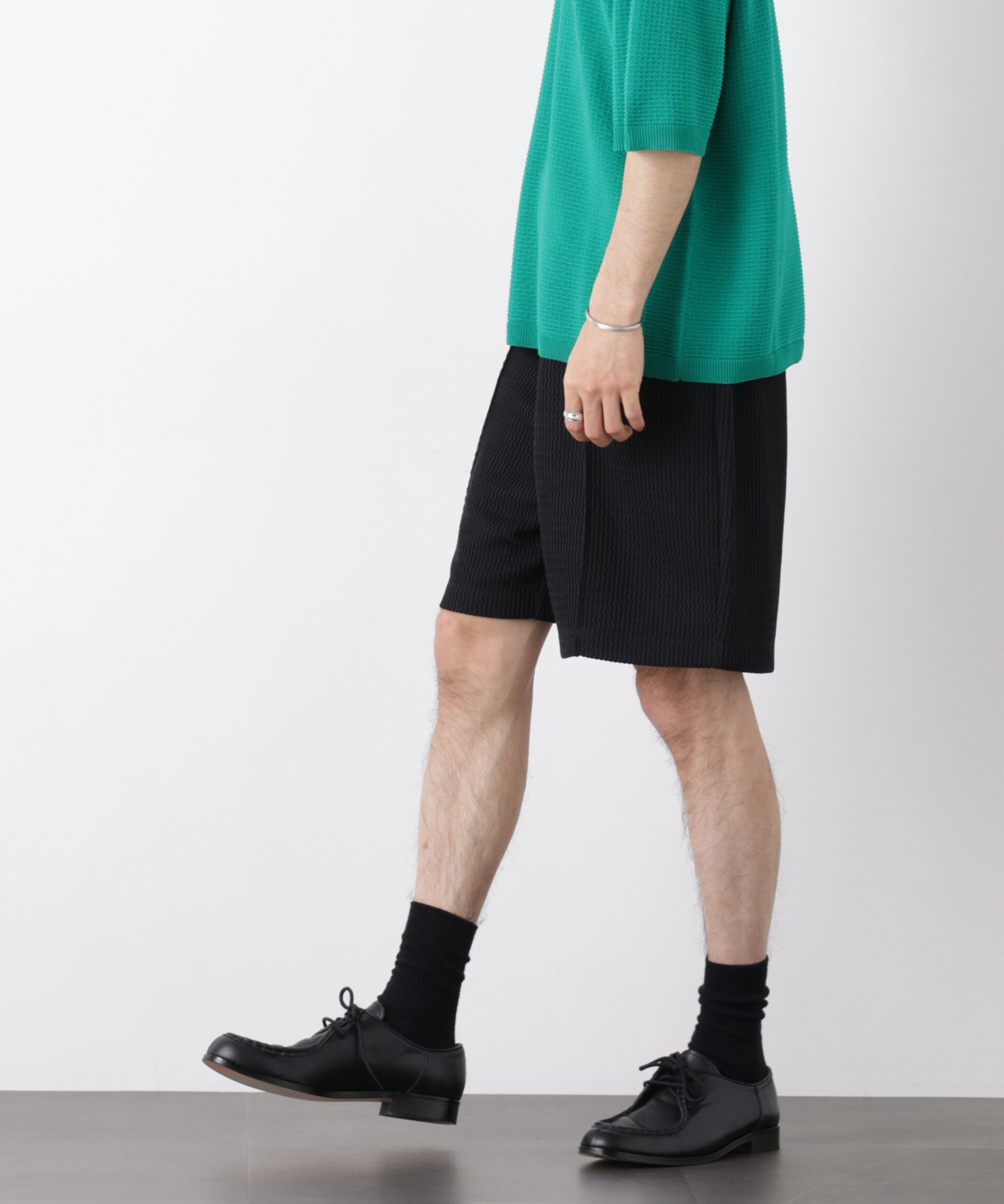 nano･universe「ジャガードニットソーショートパンツ（セットアップ可）」|チノ|ブラック