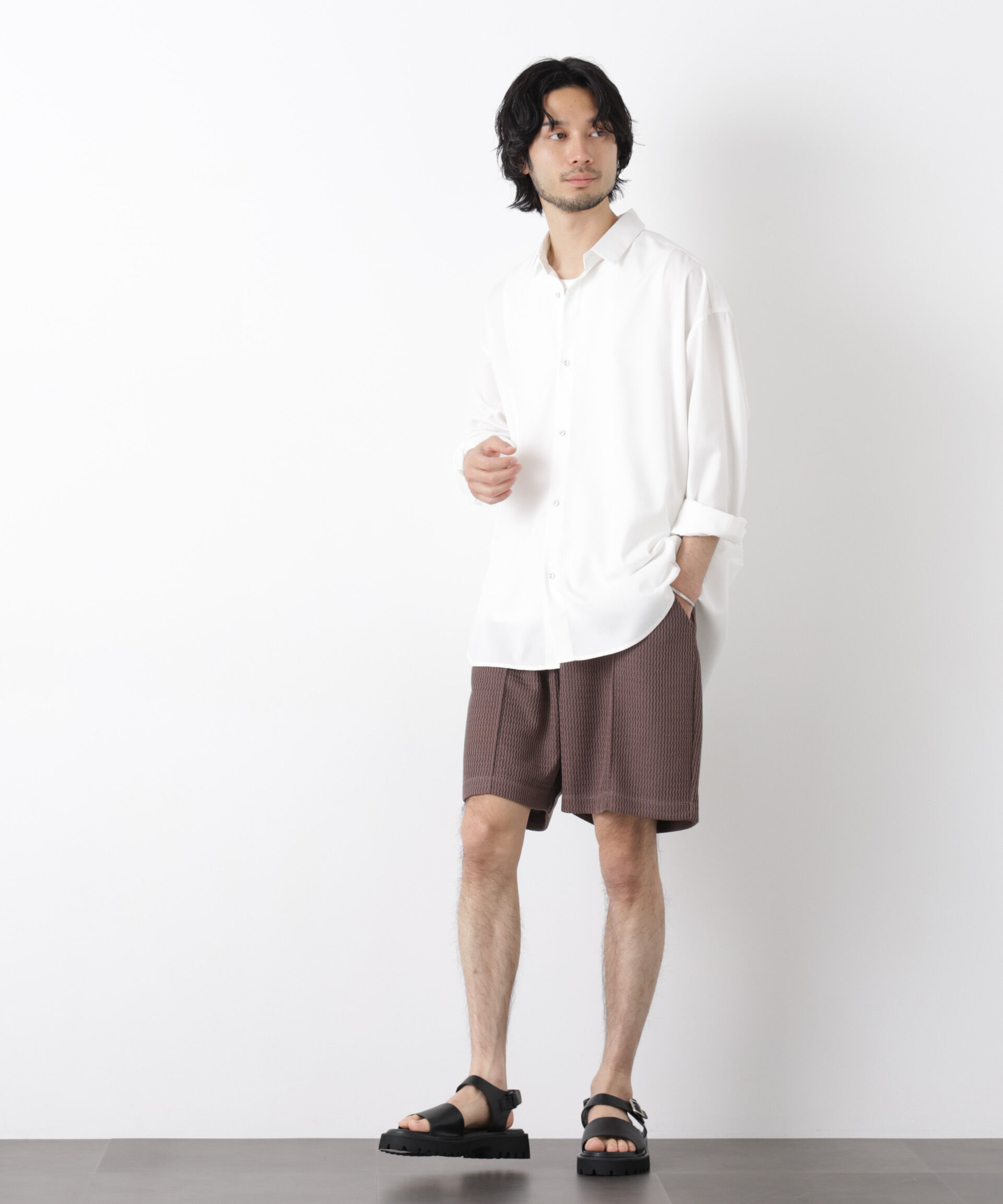 nano･universe「ジャガードニットソーショートパンツ（セットアップ可）」|チノ|