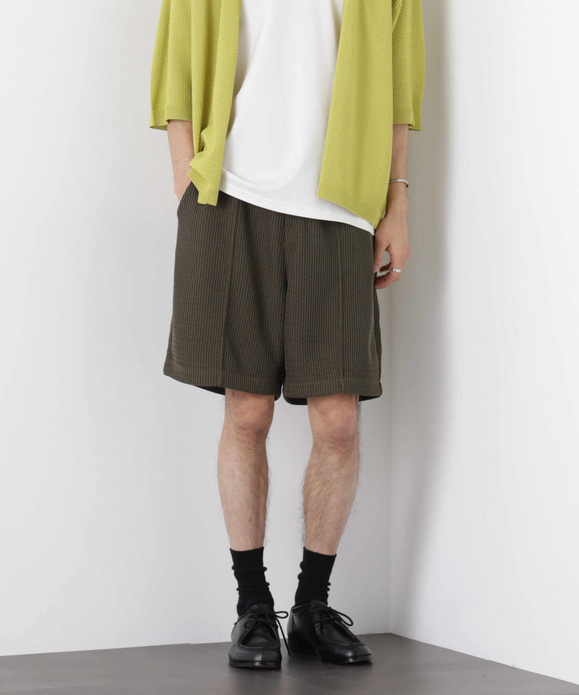 nano･universe「ジャガードニットソーショートパンツ（セットアップ可）」|チノ|カーキ