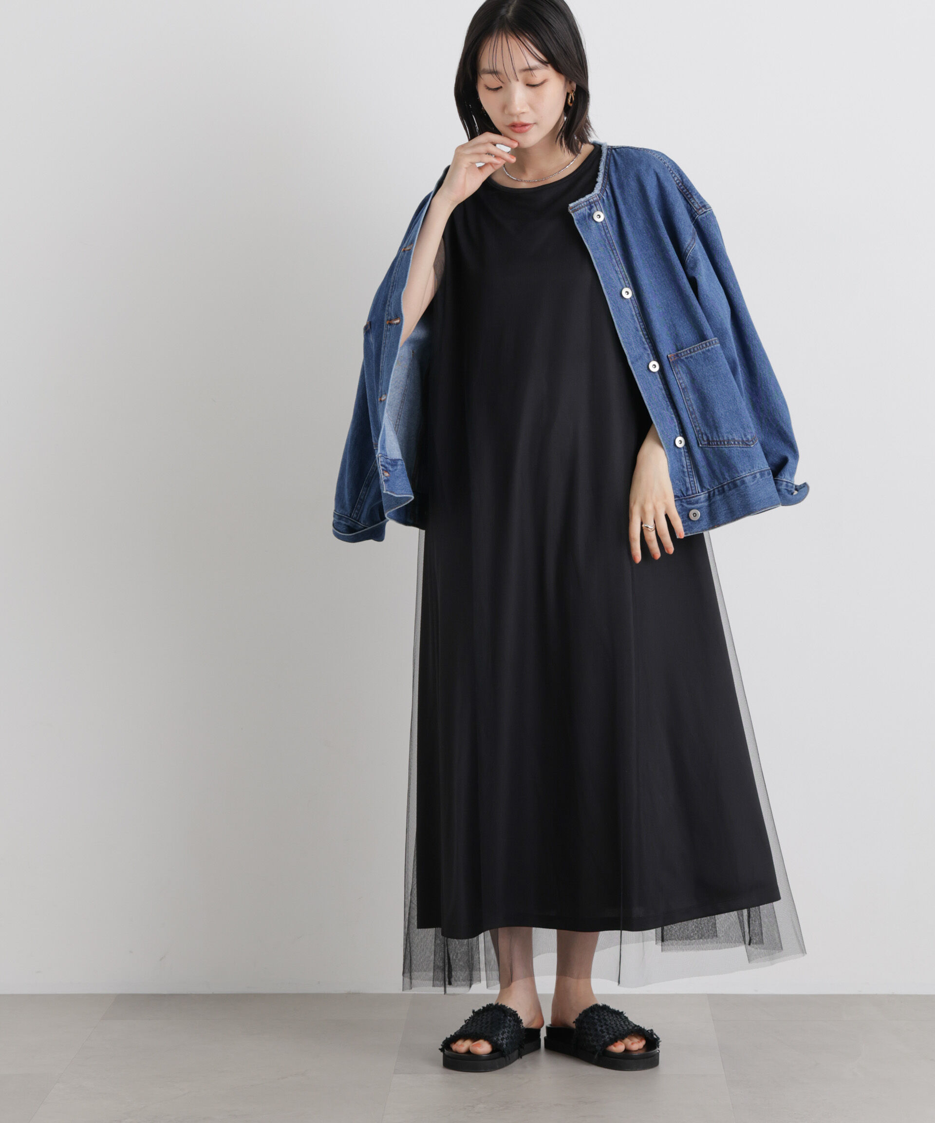 nano･universe「チュールコンビレイヤードワンピース」|ワンピース|ブラック