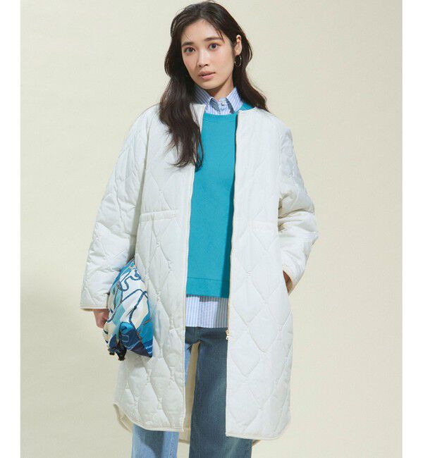 23区「【洗える/撥水加工】中綿 ロング パディング アウター」|ダウン|アイボリー系
