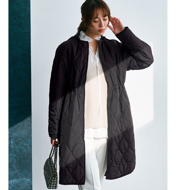 23区「【洗える/撥水加工】中綿 ロング パディング アウター」|ダウン|ブラック系