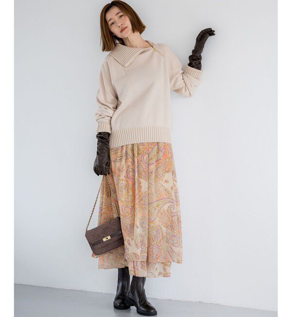 23区「ボイルドウールコンビ ジップ タートルニット」|ニット・セーター|