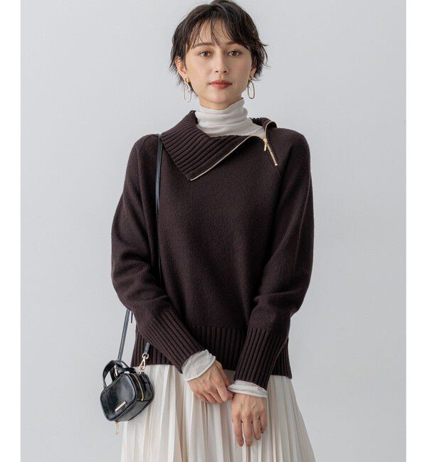 23区「ボイルドウールコンビ ジップ タートルニット」|ニット・セーター|ﾀﾞｰｸﾌﾞ