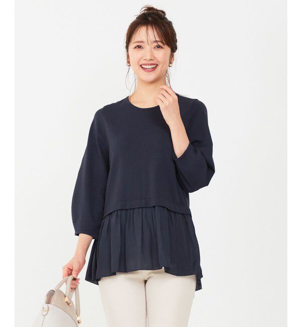 any SiS「【洗える】ファブリックコンビ ニット」|ニット・セーター|ネイビー