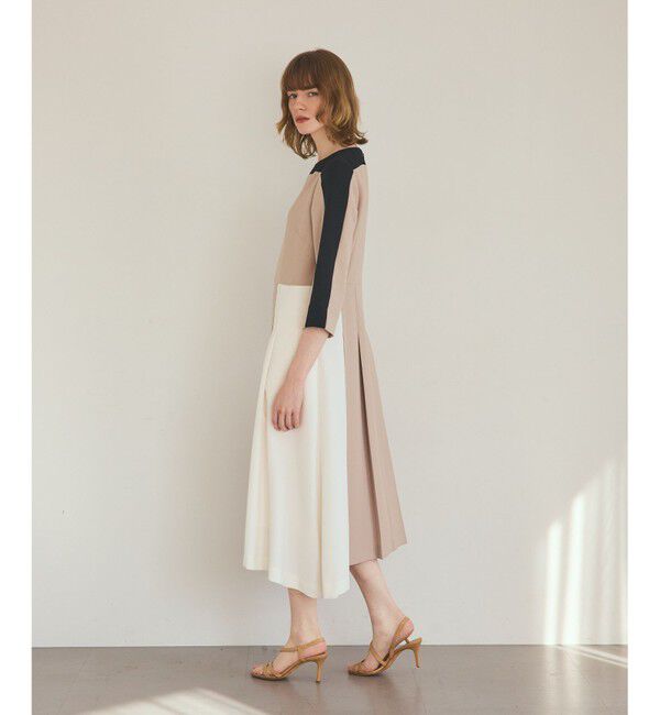 Grace Class「カラーブロックドレス」|ワンピース|ベージュ