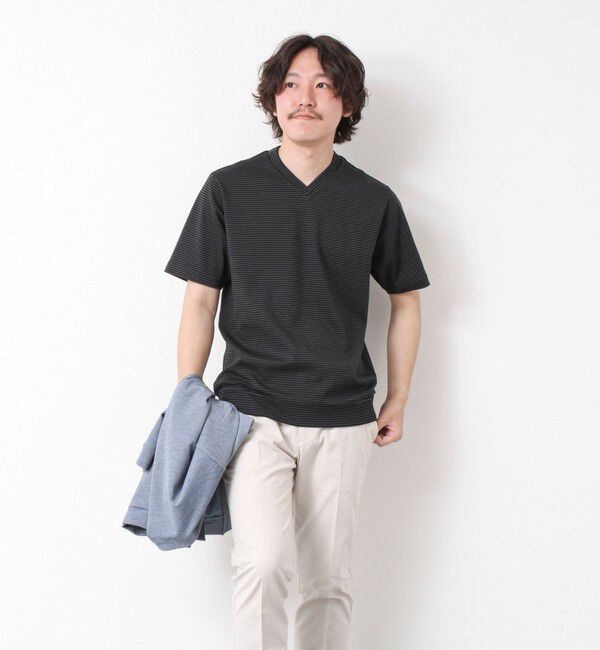 NOLLEY'S goodman「《ビジカジ対応》セミシルケットスムース ボーダー Vネック ドレスTシャツ 25SS」|Tシャツ・カットソー|