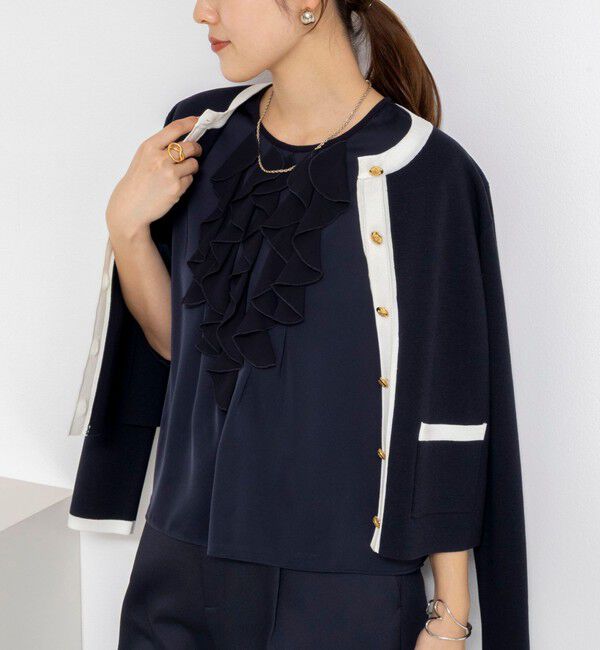 NOLLEY'S「ウォッシャブルオトナサテンラッフルブラウス」|シャツ・ブラウス|ダークネイビー