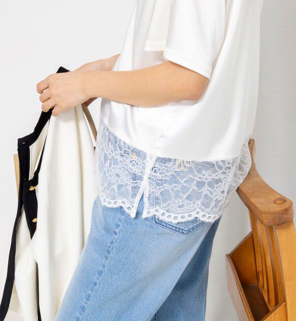 NOLLEY'S「ウォッシャブル裾レースオトナサテンＴシャツ」|シャツ・ブラウス|