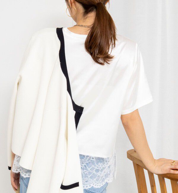 NOLLEY'S「ウォッシャブル裾レースオトナサテンＴシャツ」|シャツ・ブラウス|