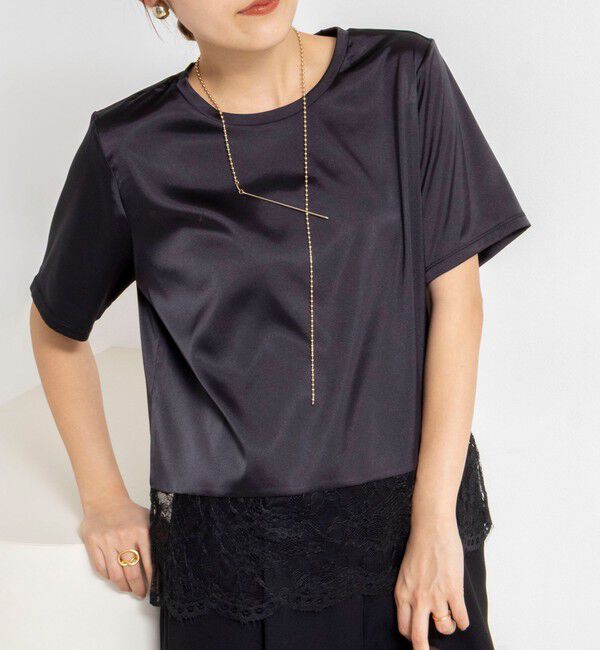 NOLLEY'S「ウォッシャブル裾レースオトナサテンＴシャツ」|シャツ・ブラウス|