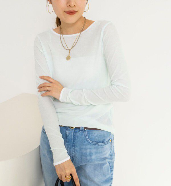 NOLLEY'S「ウォッシャブルシアー配色ロンＴ」|Tシャツ・カットソー|サックス