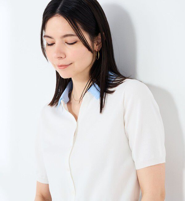 NOLLEY'S sophi「《手洗い可能/セットアップ対応》布帛襟取り外し可裾布帛半袖カーディガン」|カーディガン|