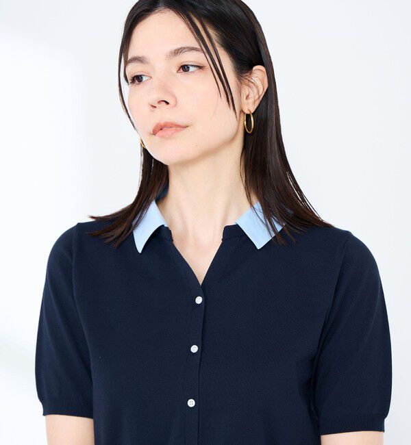 NOLLEY'S sophi「《手洗い可能/セットアップ対応》布帛襟取り外し可裾布帛半袖カーディガン」|カーディガン|ダークネイビー