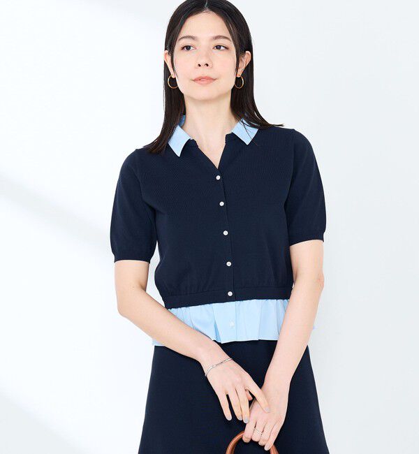 NOLLEY'S sophi「《手洗い可能/セットアップ対応》布帛襟取り外し可裾布帛半袖カーディガン」|カーディガン|