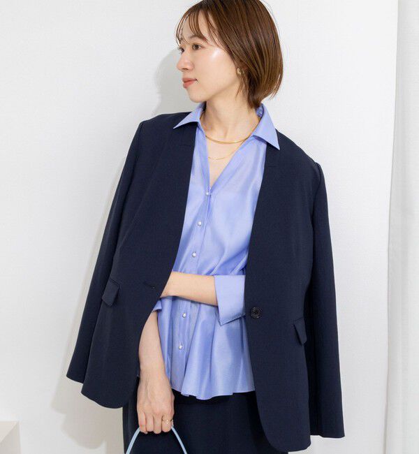 NOLLEY'S「《セットアップ対応》ストレッチツイルVネックジャケット」|ノーカラージャケット|