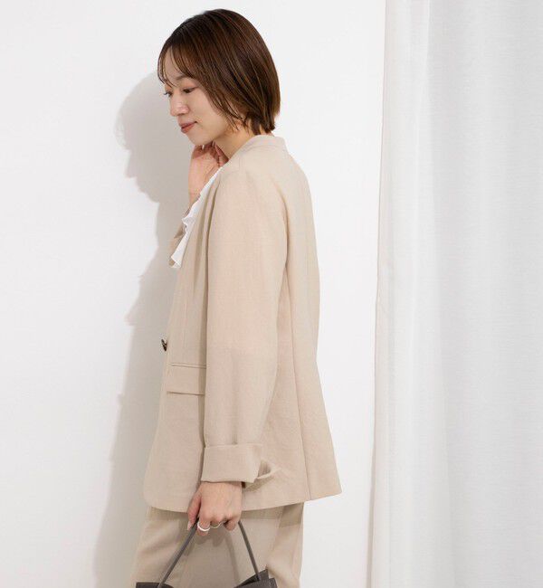 NOLLEY'S「《セットアップ対応》ストレッチツイルVネックジャケット」|ノーカラージャケット|