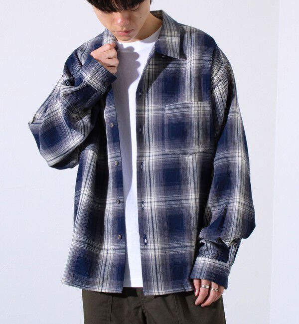 GLOSTER「【残暑にも快適なさらっとシャツ】ワッフルチェック ロングスリーブシャツ オンブレチェック」|シャツ・ブラウス|