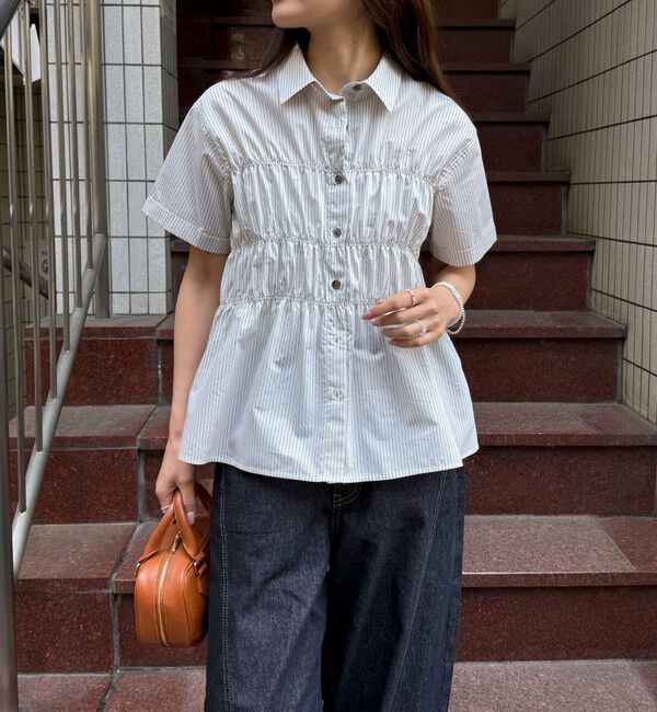 fredy emue「シャーリング半袖シャツ」|シャツ・ブラウス|