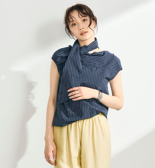fredy emue「ストライプアレンジカラーブラウス」|シャツ・ブラウス|ブルー系その他
