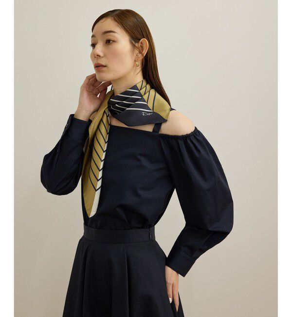 ROPE「【洗える】コットンサテンオフショルダーブラウス」|シャツ・ブラウス|ネイビー(40)