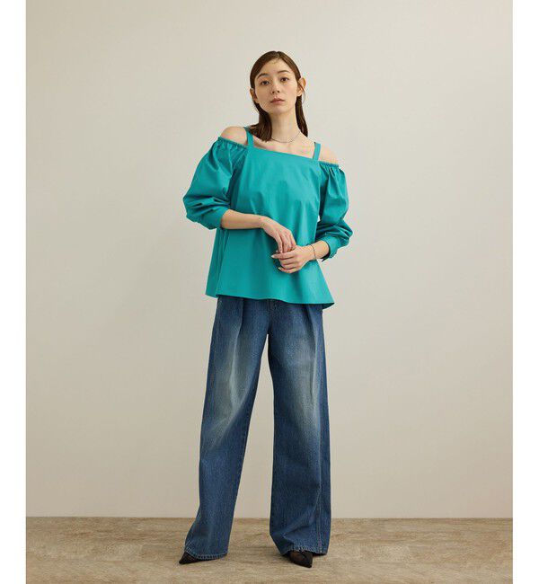 ROPE「【洗える】コットンサテンオフショルダーブラウス」|シャツ・ブラウス|